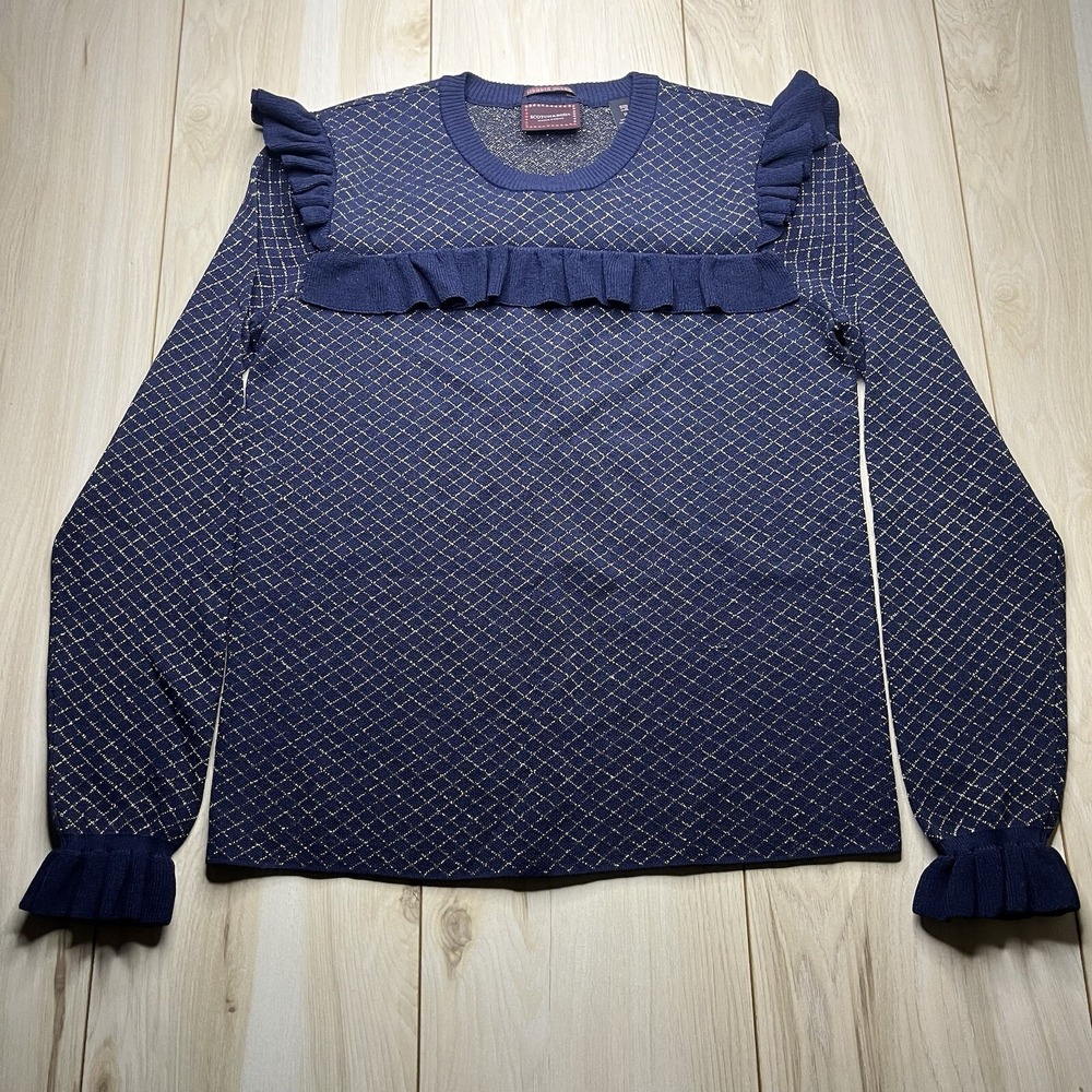 Scotch And Soda Nordic Tales Sweater Ruffled Edges Gold Pattern Womens Sz 16